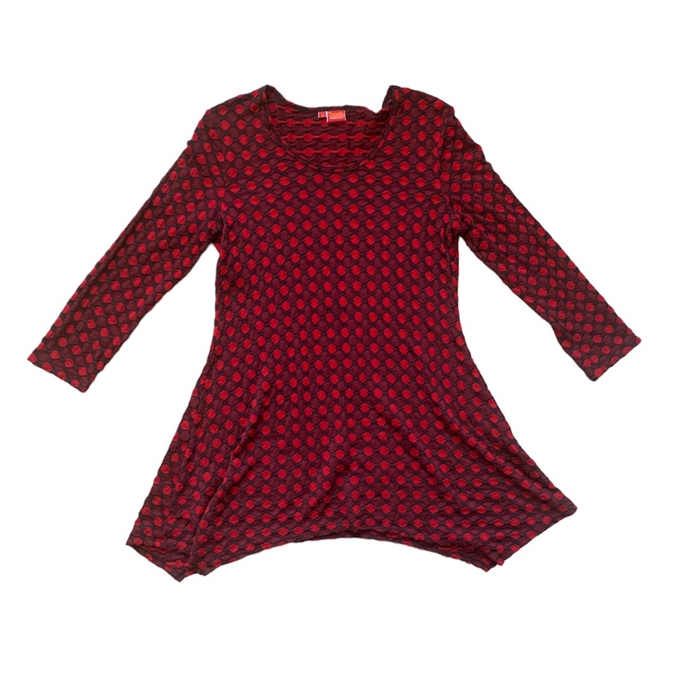 Tianello by Steven Barraza Textured Red & Black Patterned Tunic M